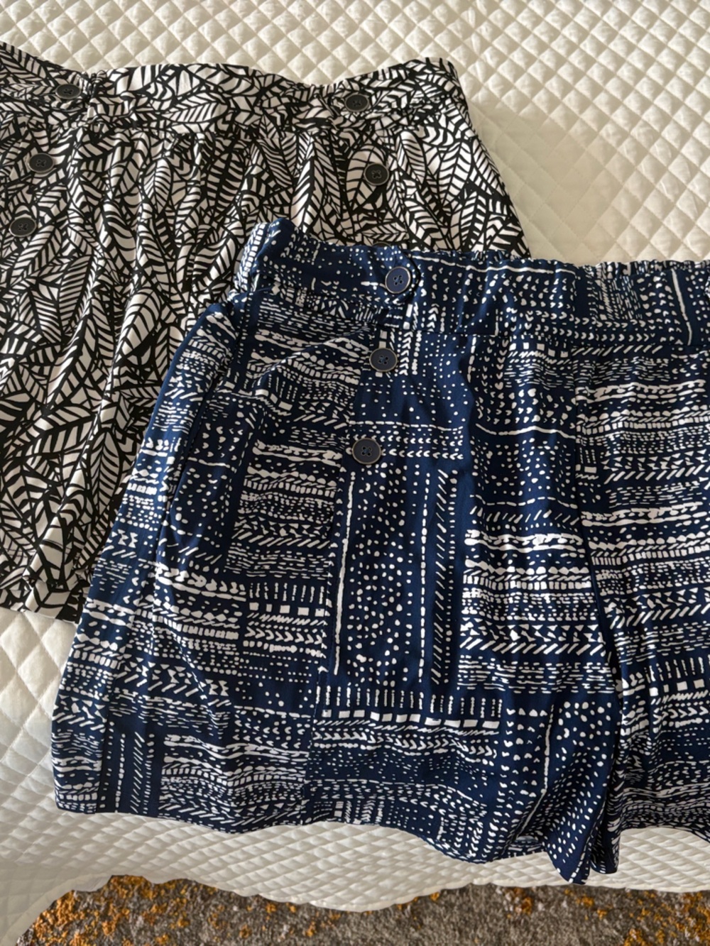 Two Printed Shorts — Navy & Black Graphic Prints
